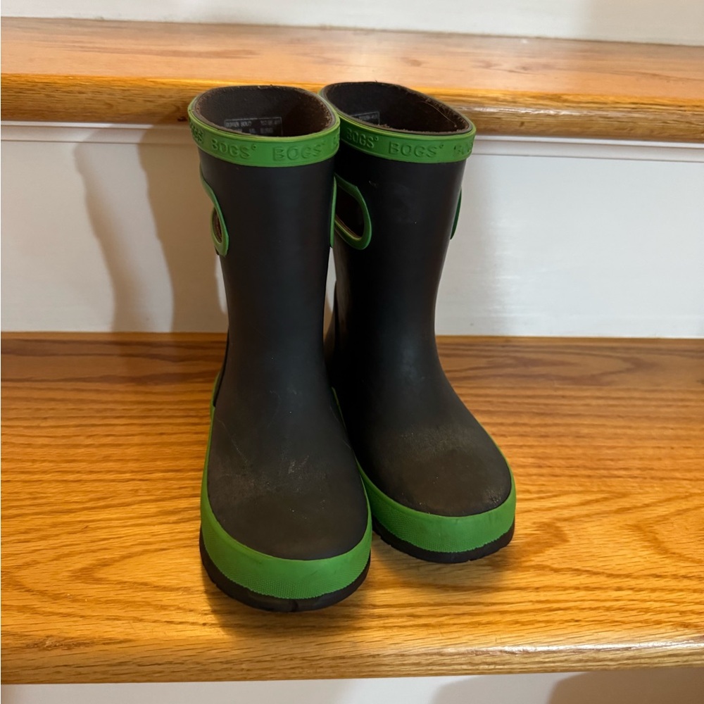 bogs unisex toddler boots snow rain Welles waterproof black‎ green trim